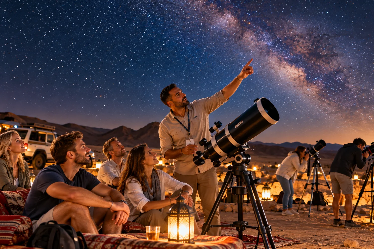 Klarer Sternenhimmel über einer Wüstenlandschaft